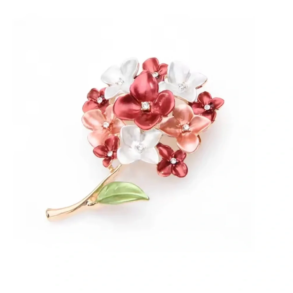 Pink Hydrangea Floral Gold Brooch